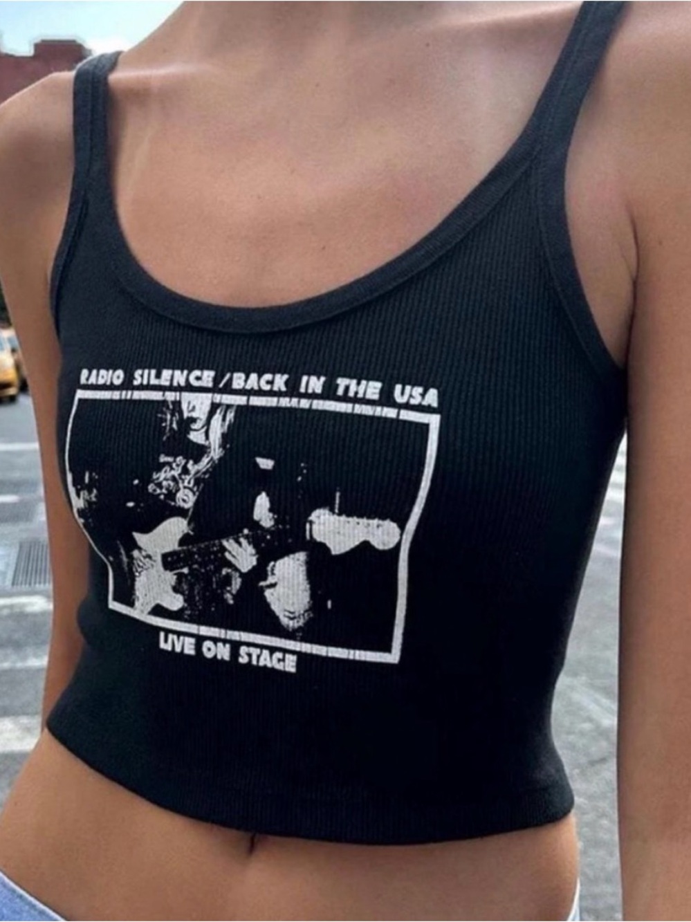 John Galt Black Graphic Ribbed Tank Top - Radio Silence